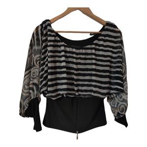 FRANK Lyman striped animal print black and white shirt size 10